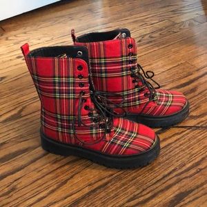 Red plaid combat boots